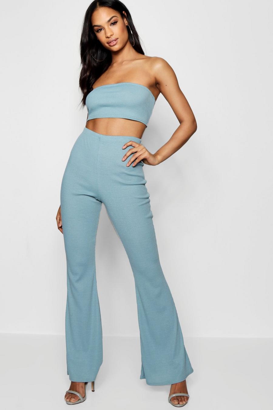 Basic Bandeau And Flared Pants Co-Ord image number 1