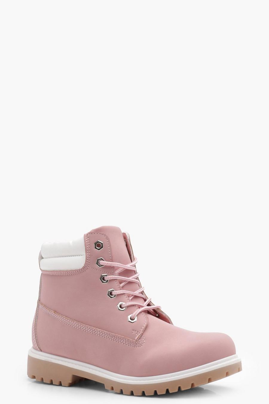 Pink Lace Up Combat Boots image number 1