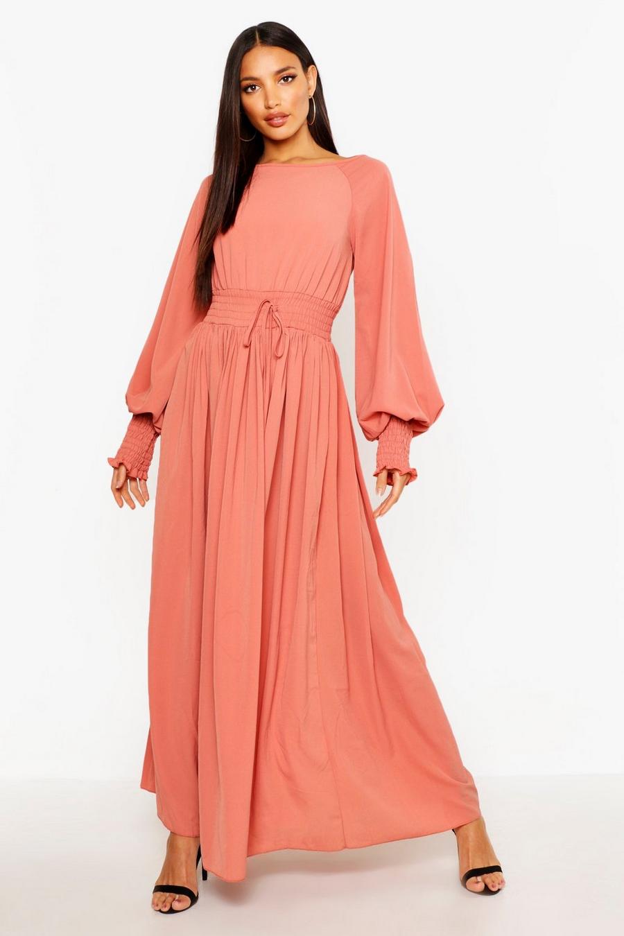 Rose Shirred Waist & Cuff Woven Maxi Dress image number 1