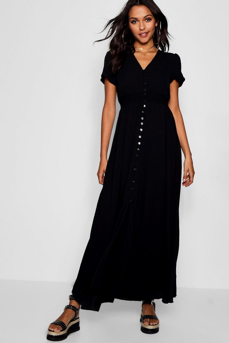 Shirred Waist Button Front Maxi Dress image number 1