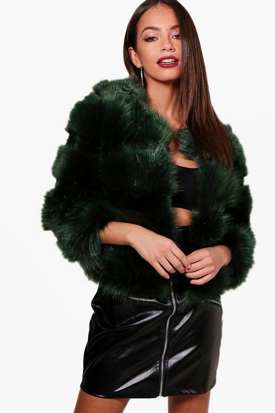 Laura Boutique Crop Faux Fur Coat, Bottle green image number 1