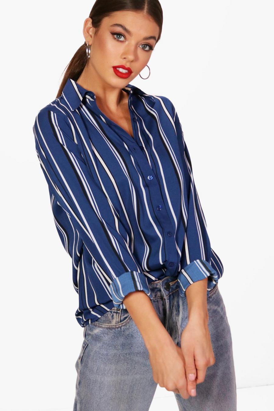 Chemise à rayures oversize, Bleu image number 1
