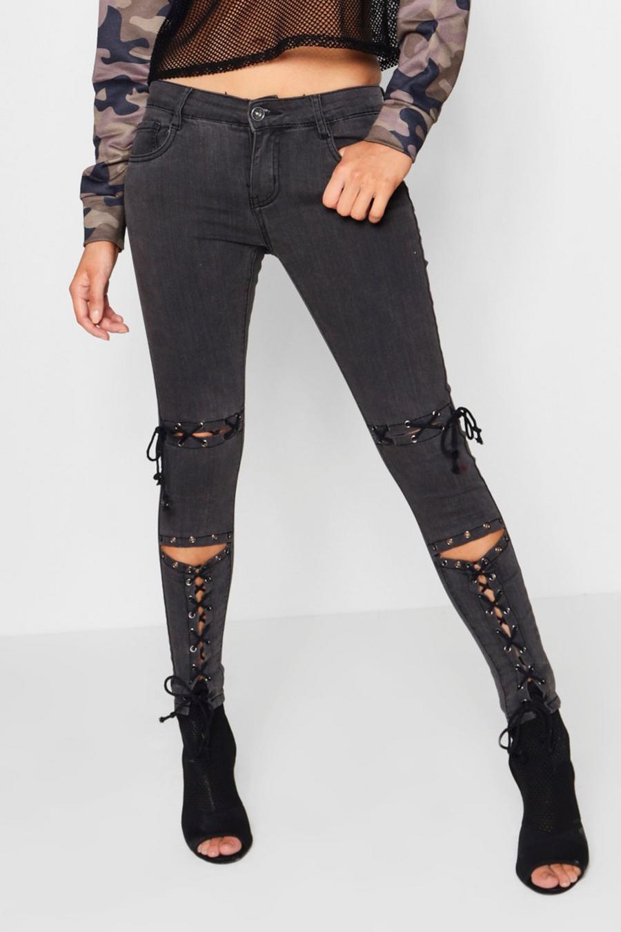 Lace Up Detail Skinny Jeans image number 1