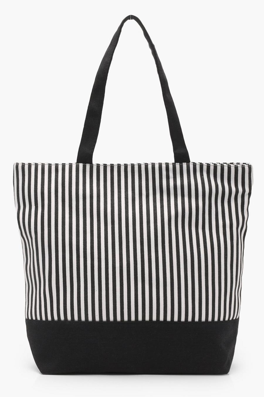 Strandtasche mit schwarz-weißen Streifen image number 1