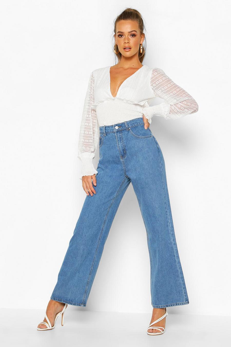 High Rise Stonewashed Rigid Wide Leg Jeans, Mid blue image number 1