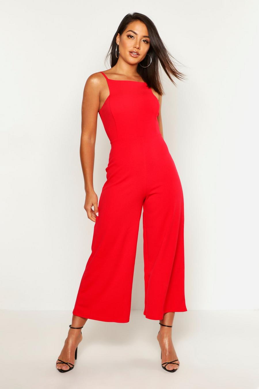 Red Jumpsuit i culottemodell med fyrkantig skärning image number 1
