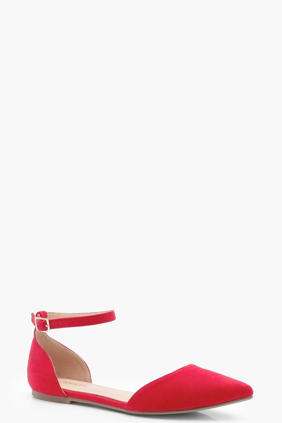 Zweiteilige Spitze, flache Schuhe, Rot image number 1
