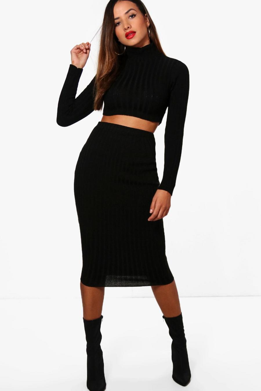 Rib Knit Turtle Neck Skirt Two-Piece image number 1