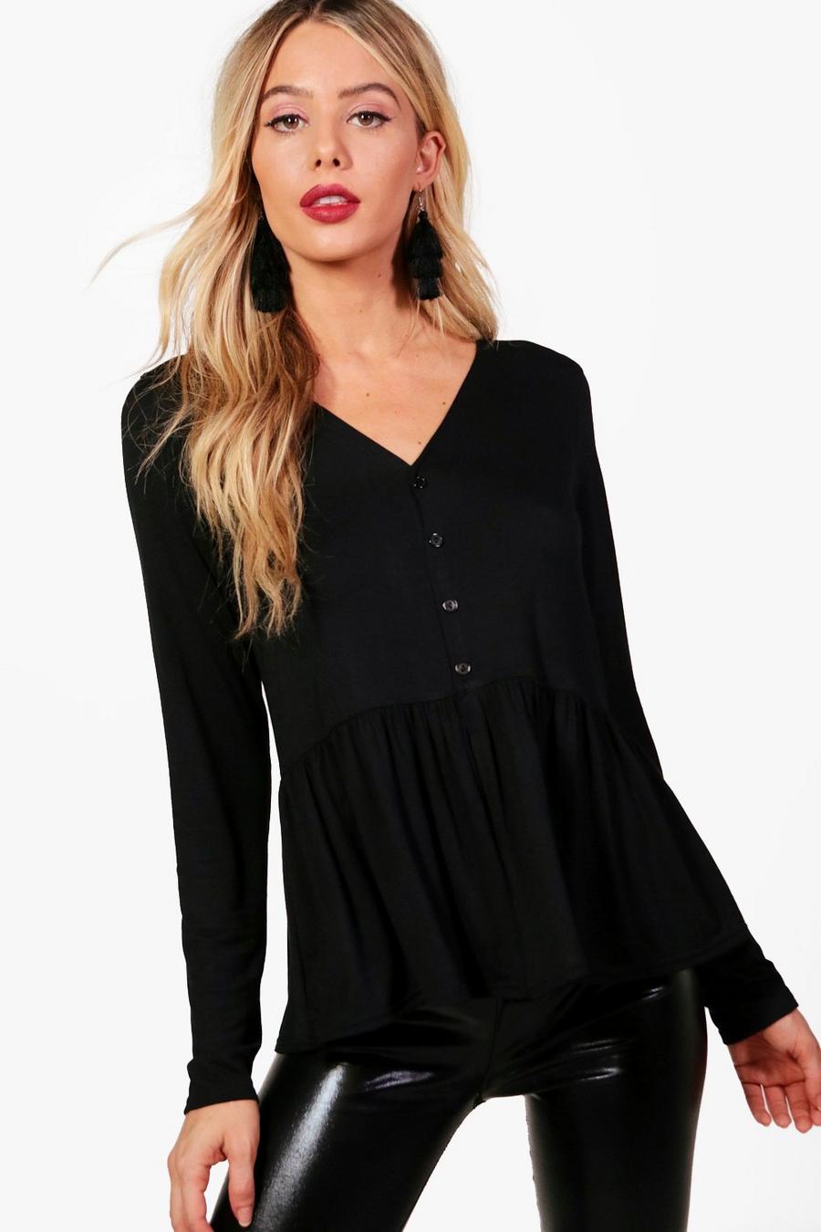 Black Button Down Peplum Top image number 1