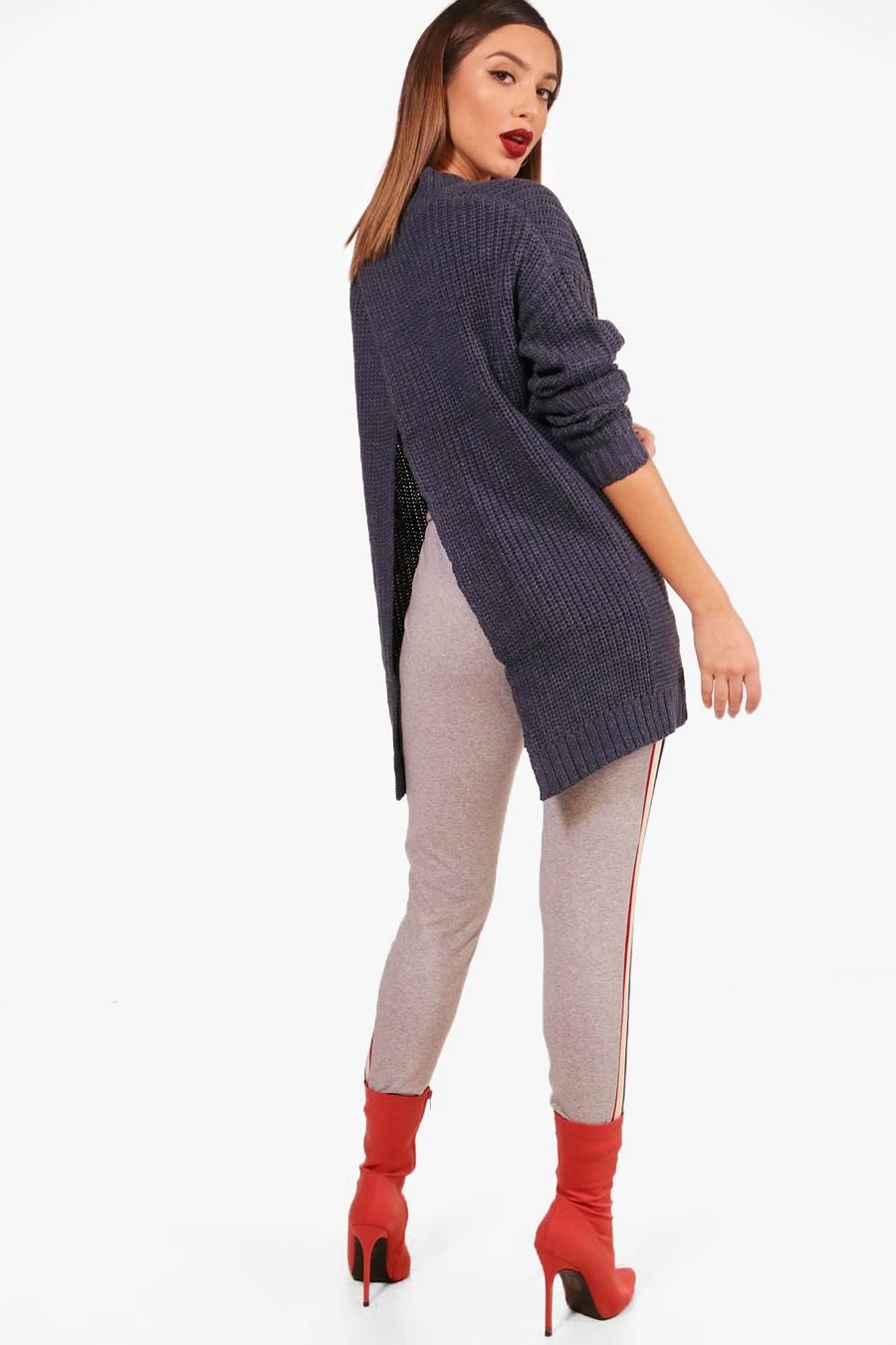 V Neck Split Back Jumper, Denim image number 1