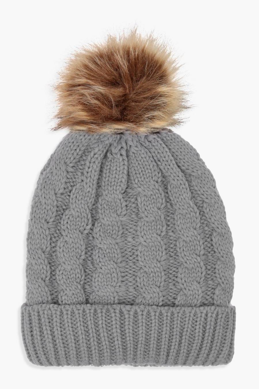 Cable Knit Faux Fur Beanie image number 1