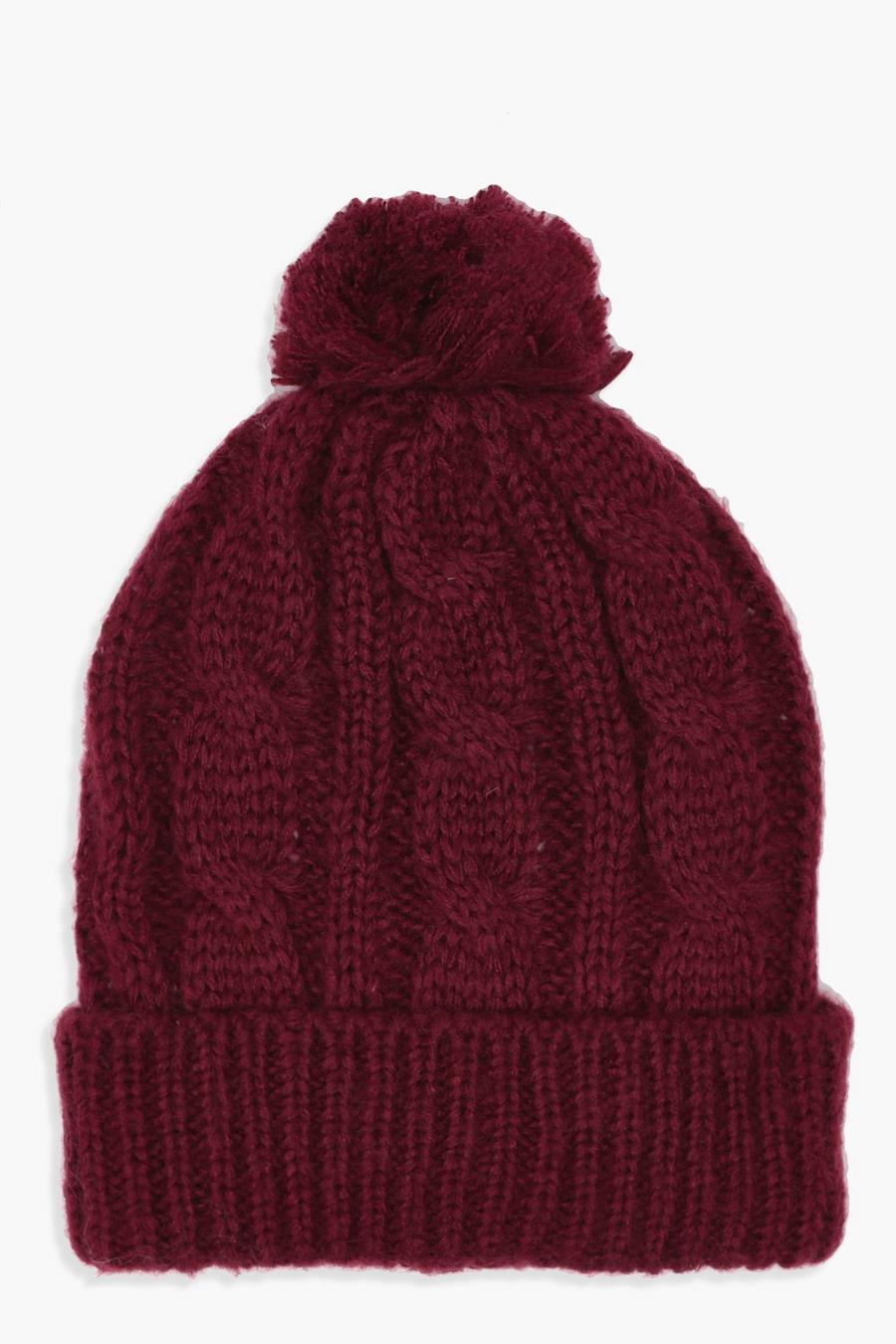 Beanie mit Zopfmuster und Bommel image number 1