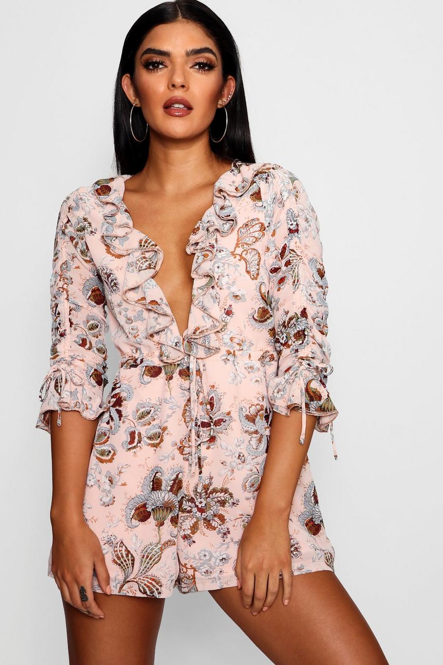 Nude Floaty Ruffle Floral Romper image number 1