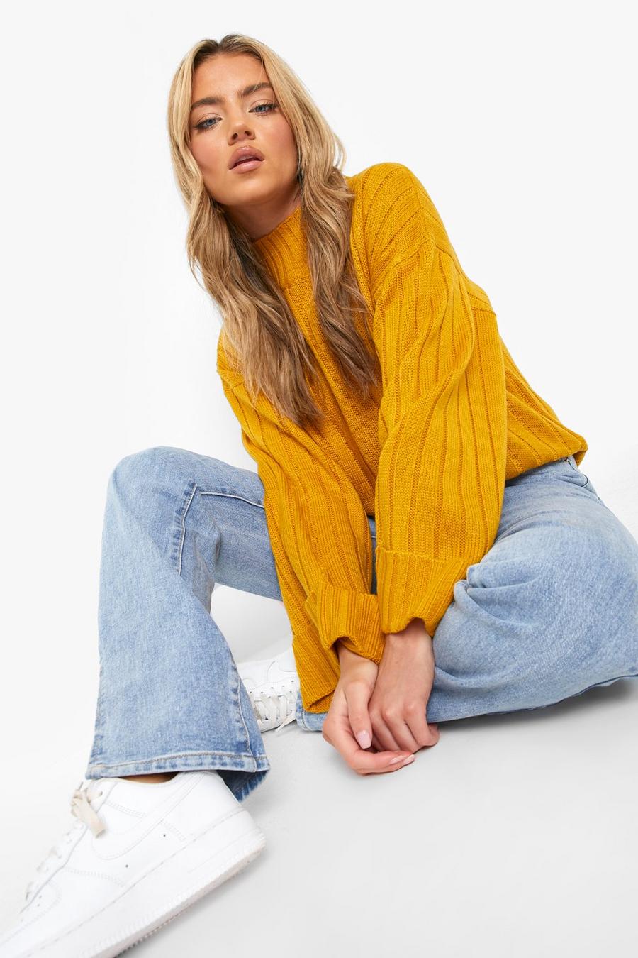 Mustard Maxi Wide Sleeve Wide Rib Sweater