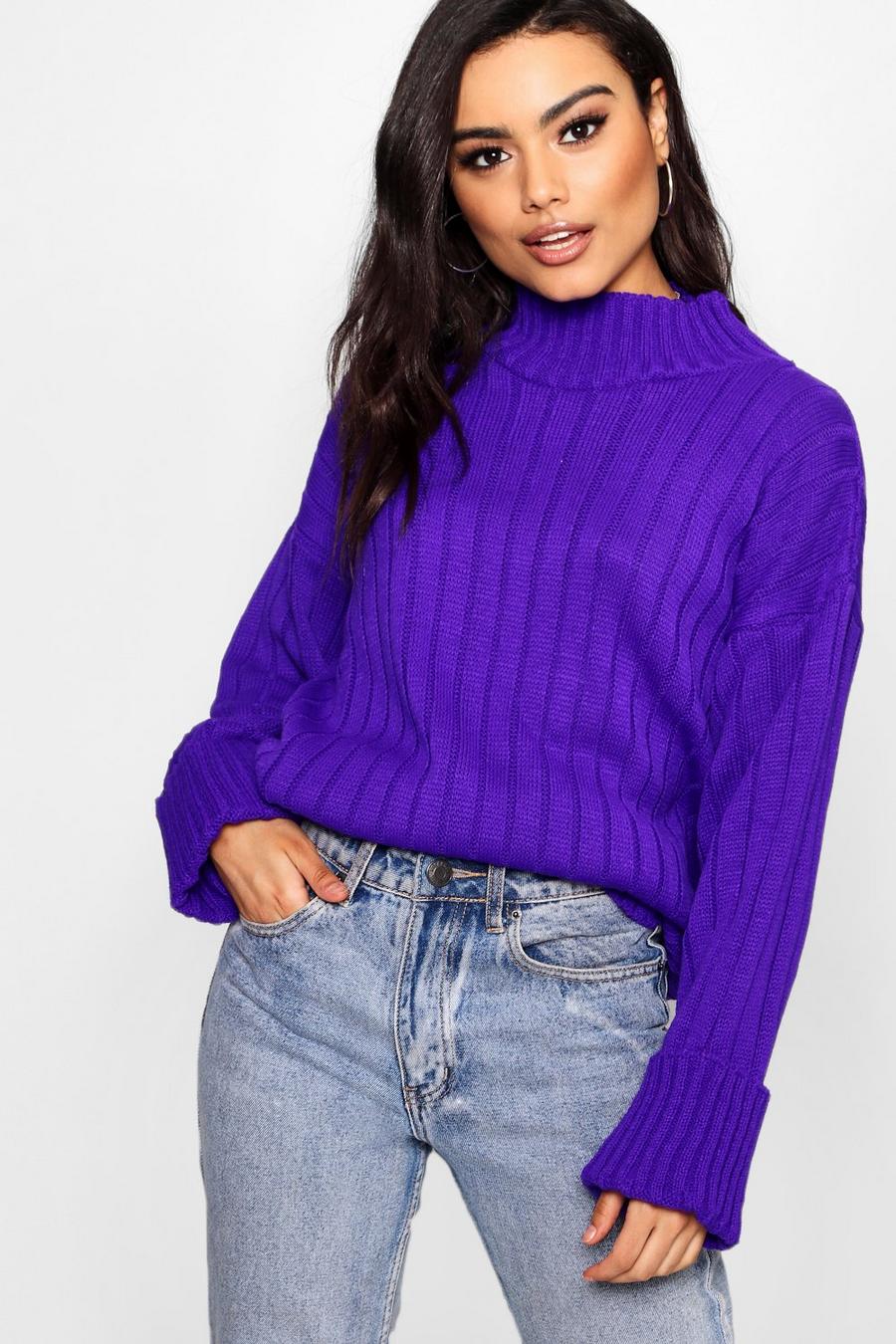 Purple Maxi Wide Sleeve Wide Rib Sweater image number 1
