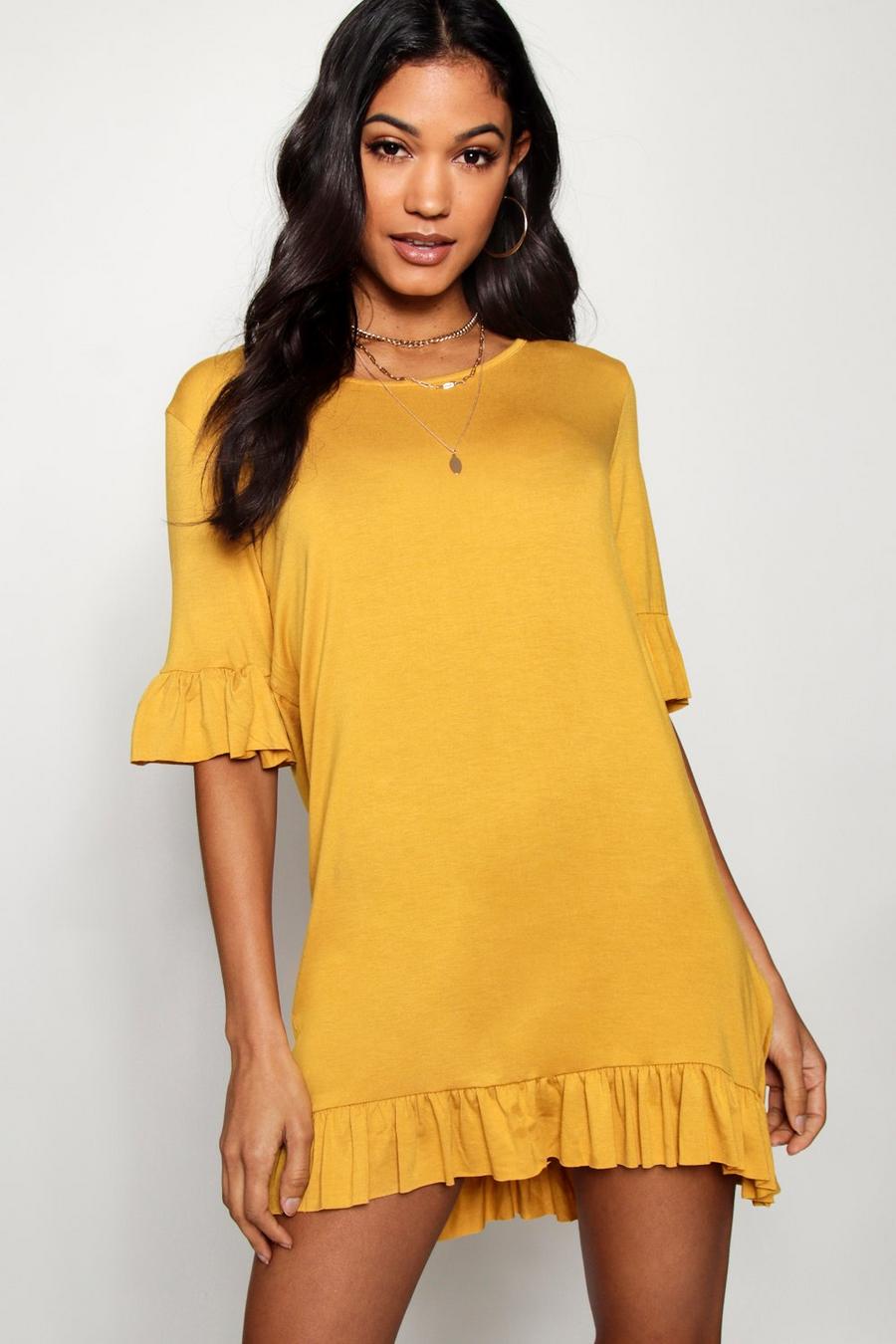 Desert sand Ruffle Detail Jersey Shift Dress image number 1