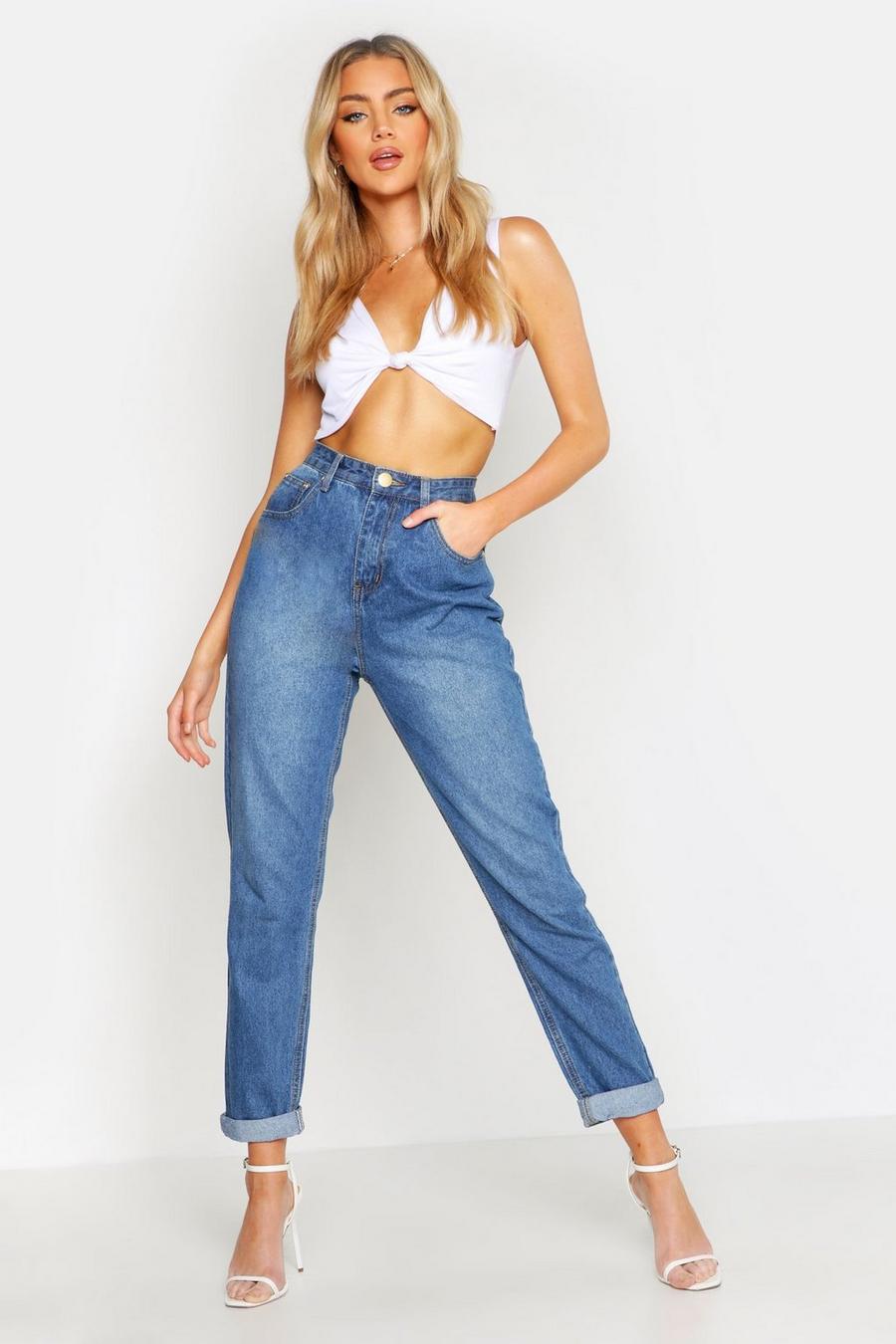 Middenblauw High Rise Mid Wash Mom Jeans image number 1