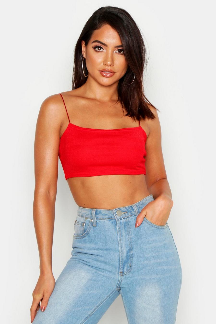 Red Basic Square Neck Strappy Bandeau Top image number 1