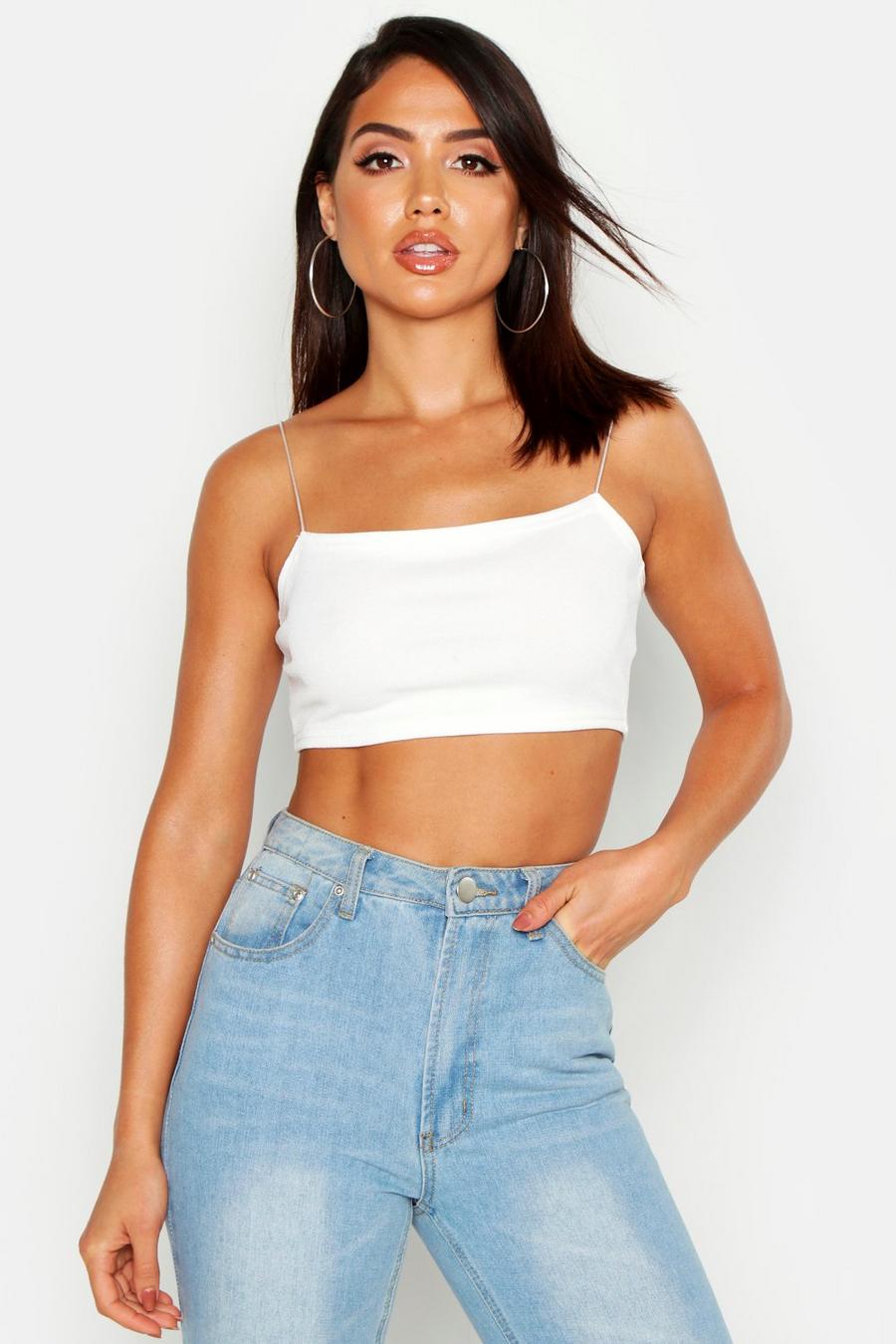 White Basic Square Neck Strappy Tube Top image number 1