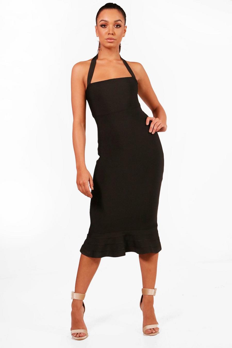 Black Boutique Bandage Peplum Hem Midi Dress image number 1
