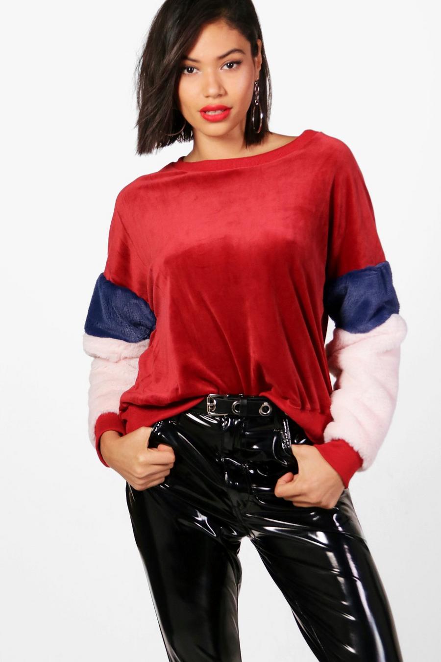 Fiona pullover con maniche in pelliccia sintetica, Rosso image number 1