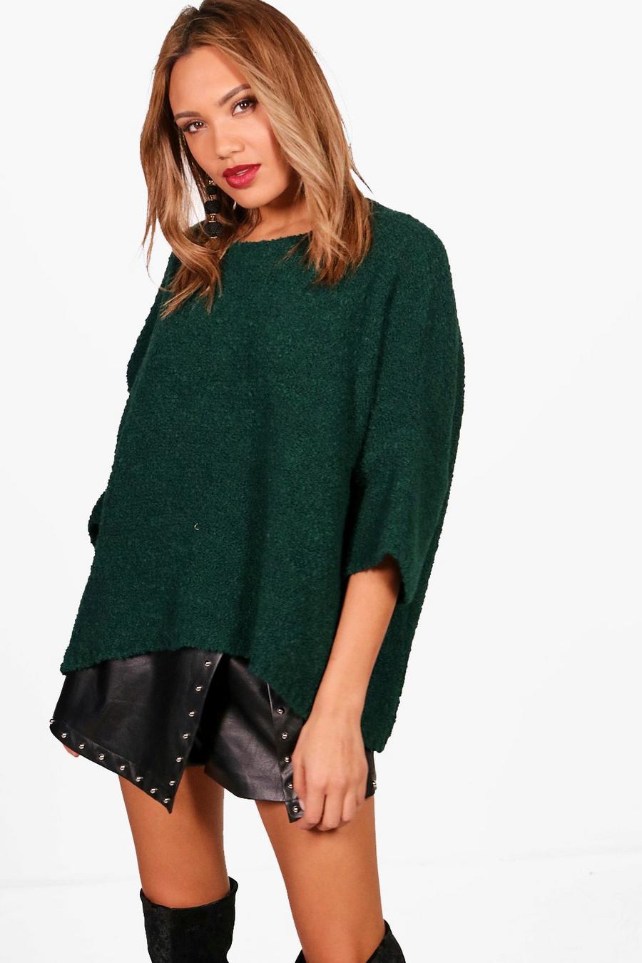 Oversized Boucle Box Knitted Jumper, Emerald image number 1
