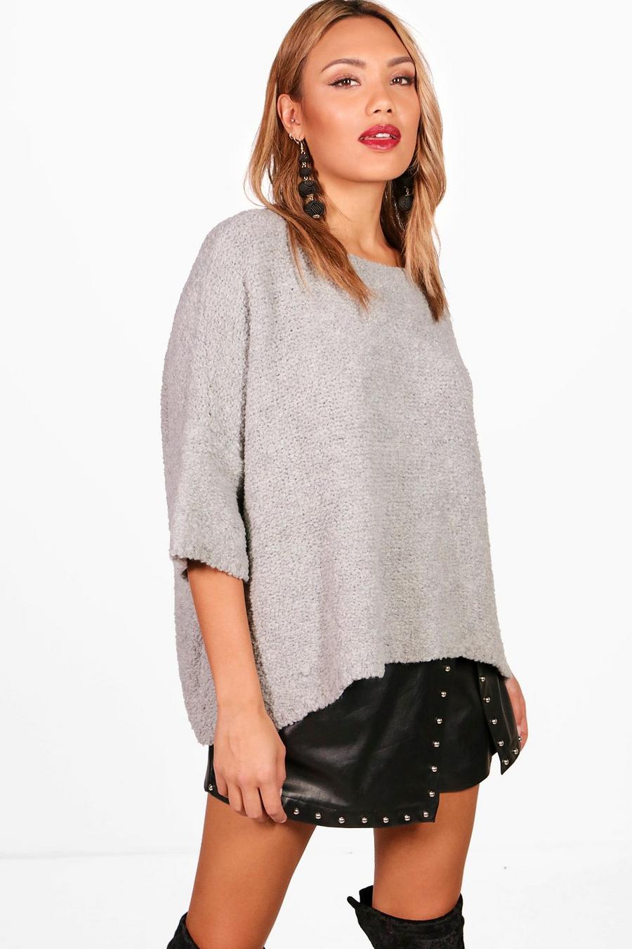 Oversized Boucle Box Knitted Jumper, Silver image number 1