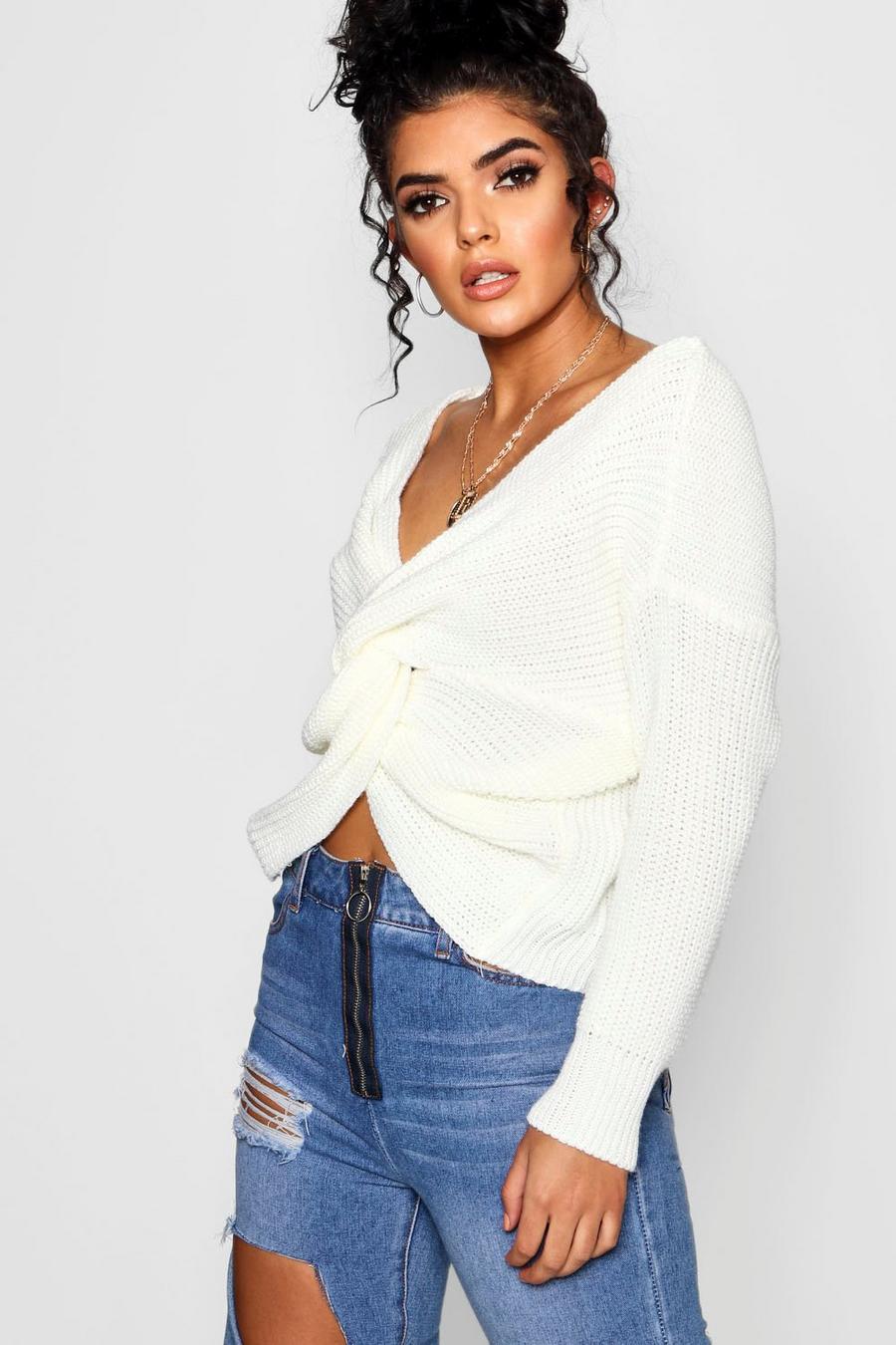 Cream Wrap Front Sweater image number 1
