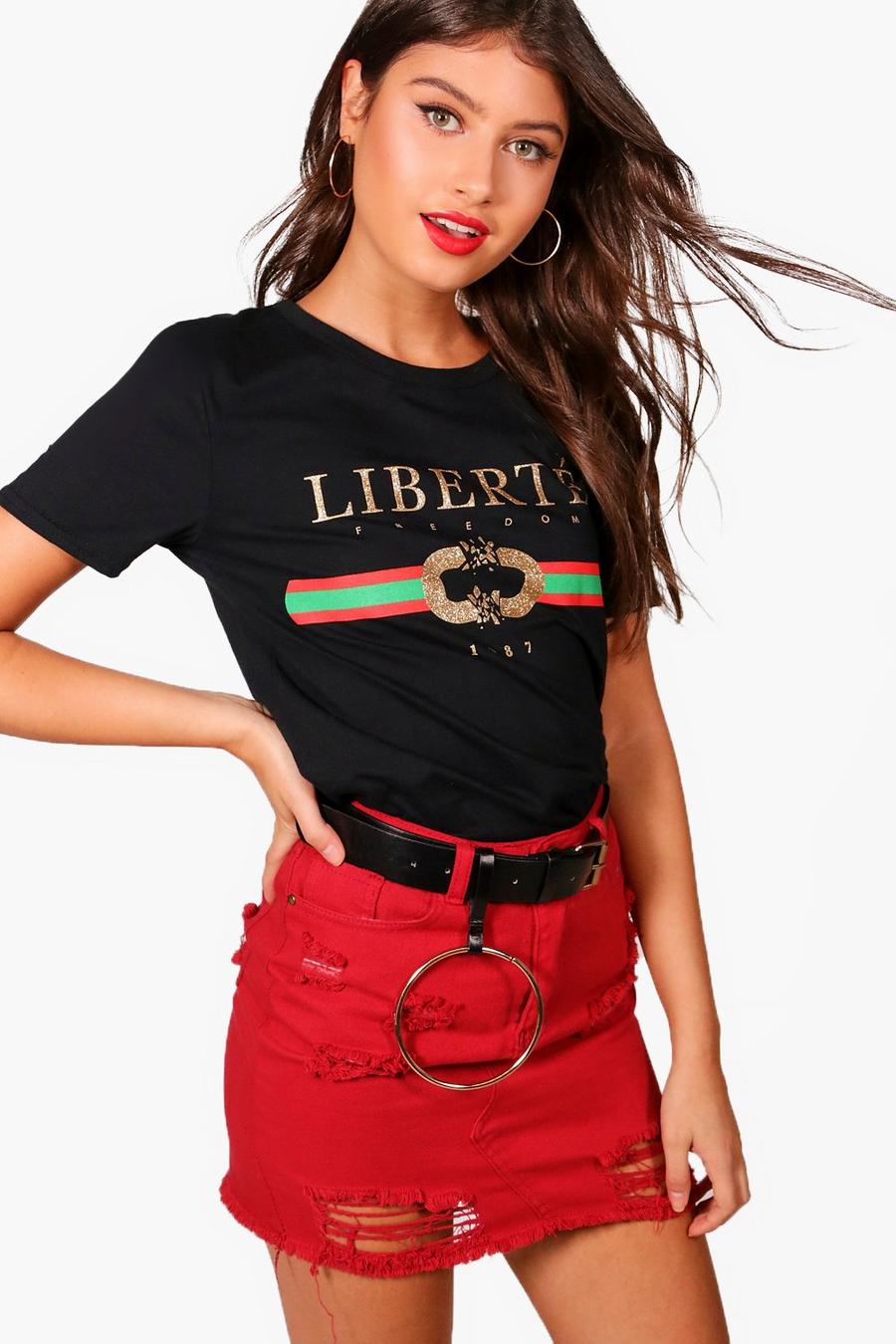 Camiseta de eslogan Liberté, Negro image number 1