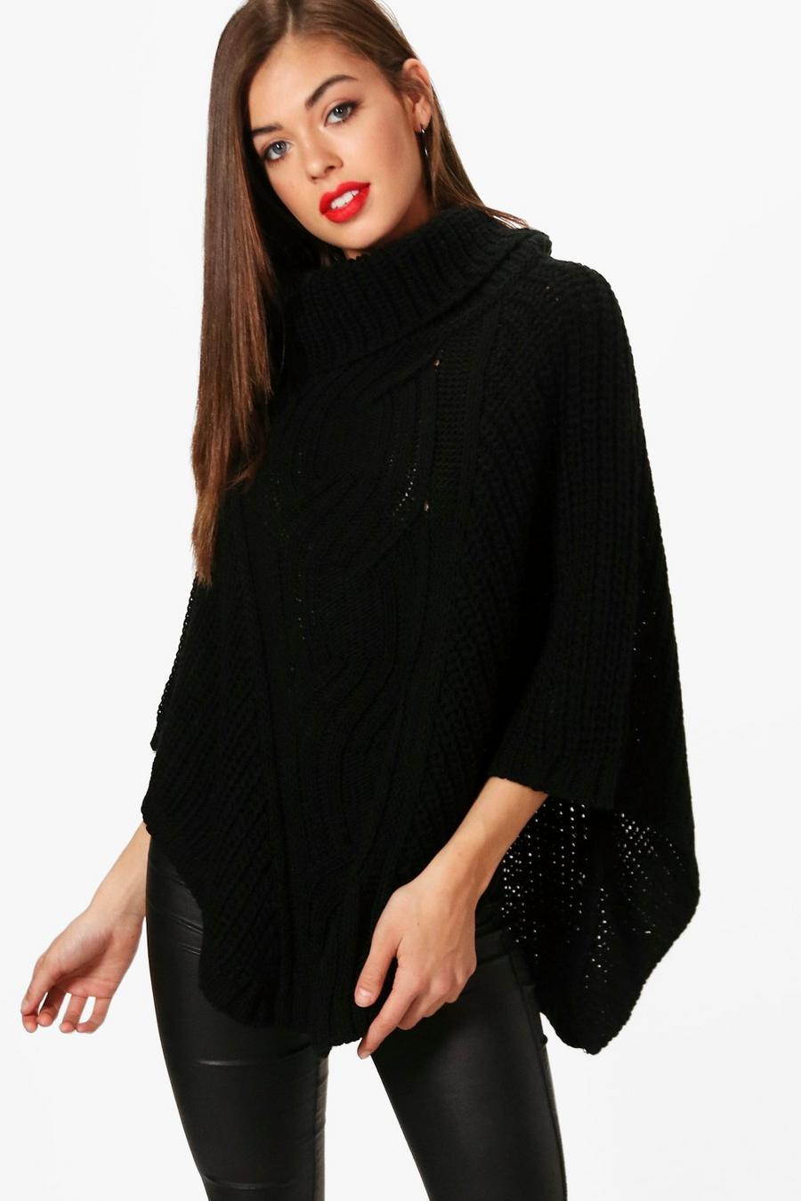 Molly Oversized Cable Knit Poncho image number 1