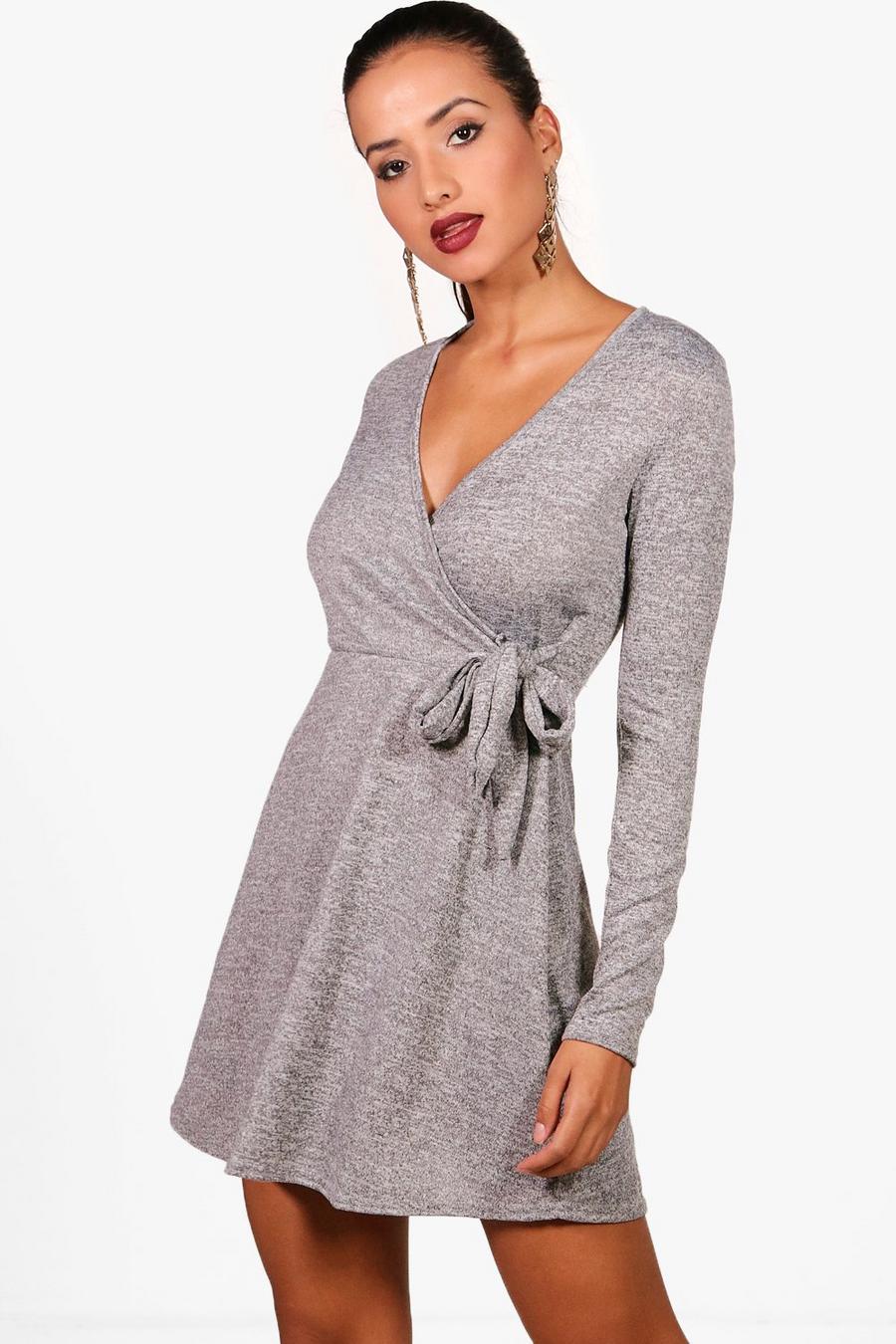 Grey Knitted Wrap Dress image number 1
