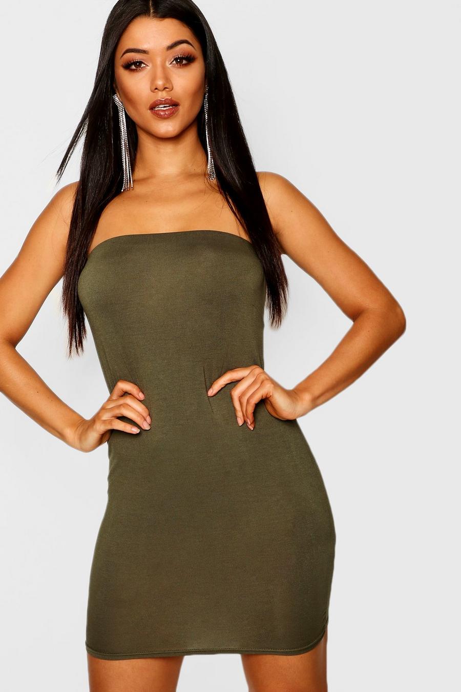 Khaki Basic Bandeau Jersey Bodycon Dress image number 1