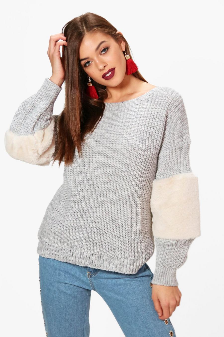 Rosie Faux Fur Trim Detail Oversized Sweater image number 1
