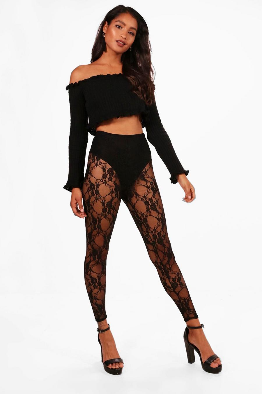 Black Lace Leggings With Knicker Short image number 1