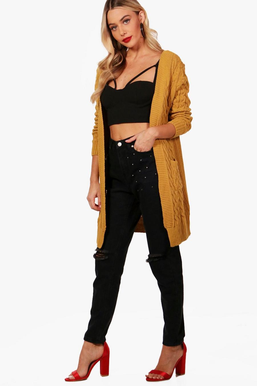 Mustard Cable Knit Cardigan image number 1