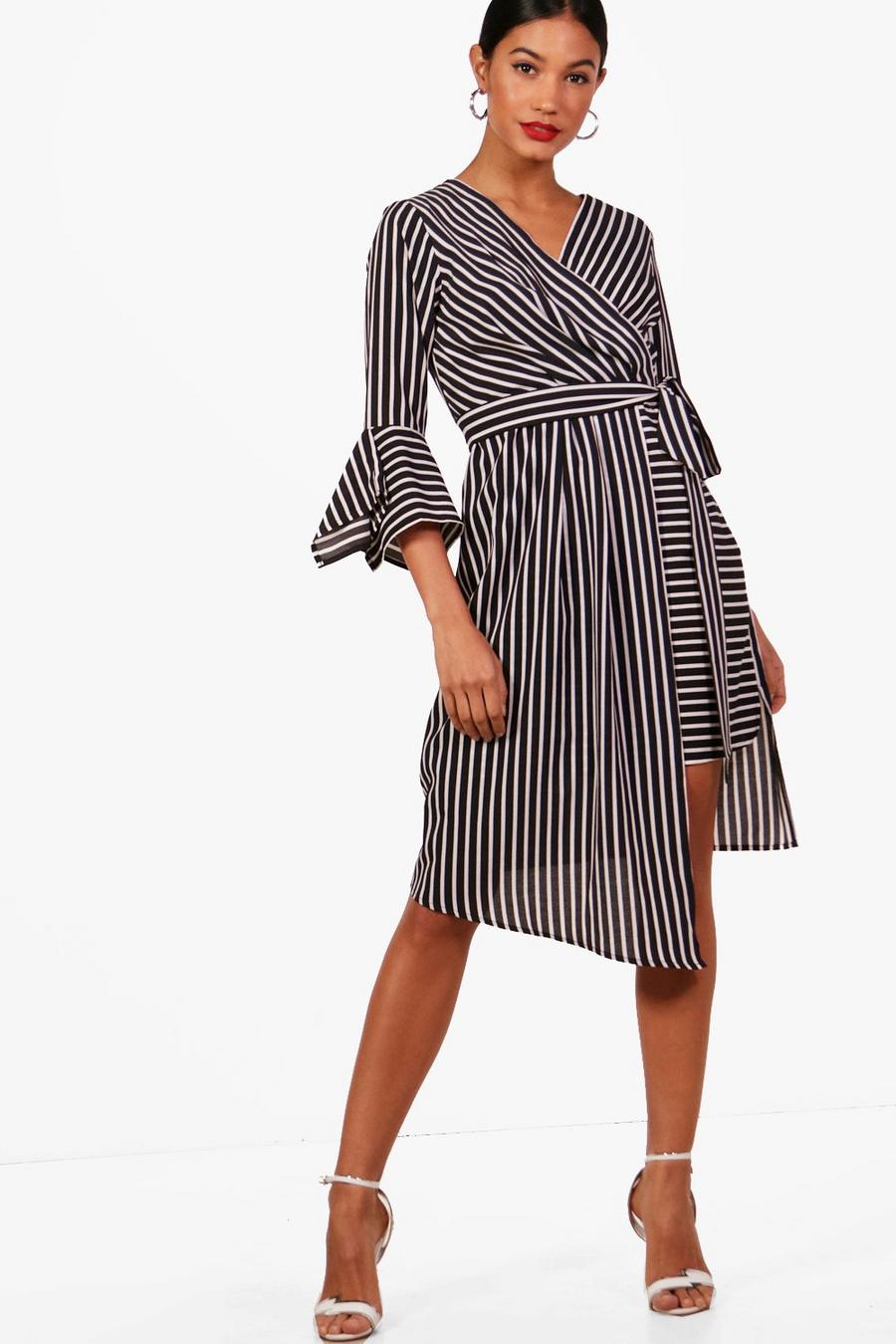 Wrap Front Contrast Stripe Midi Dress image number 1