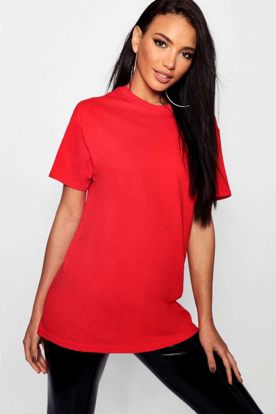 Red Basic Oversized Boyfriend T-Shirt image number 1
