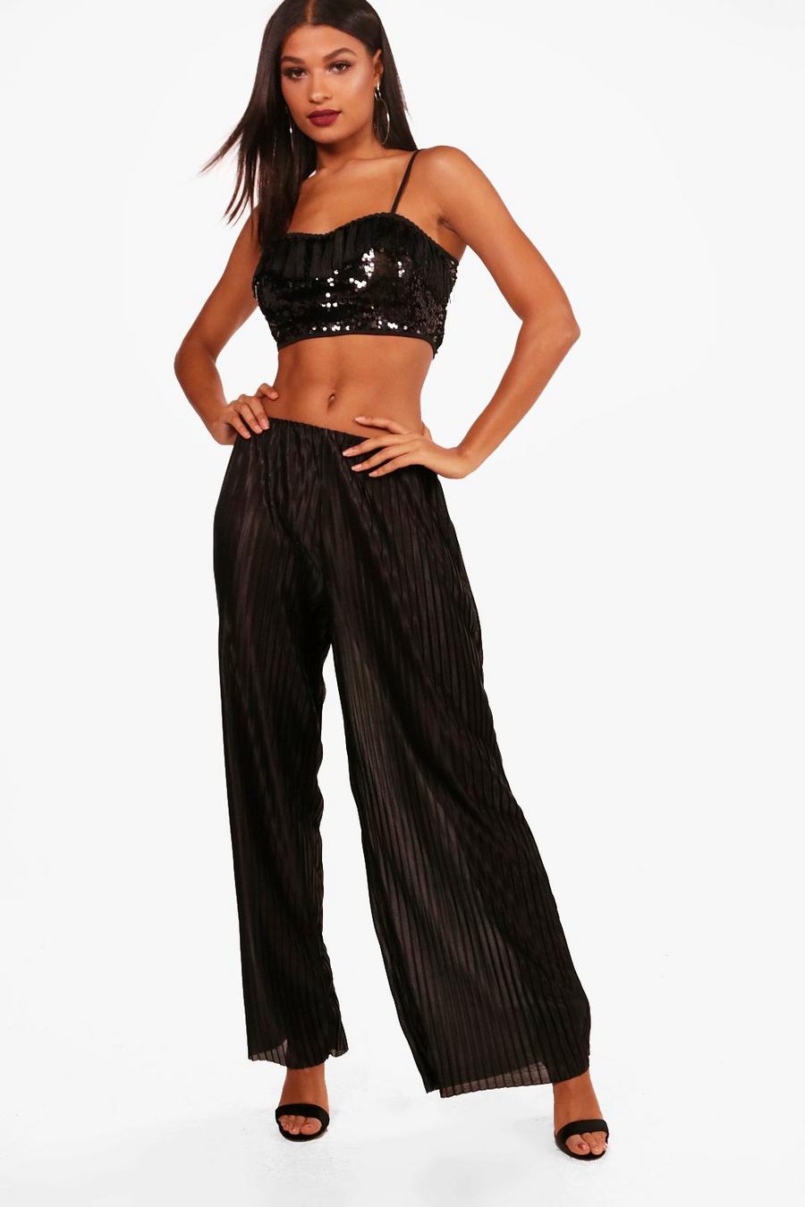 Metallic Pleated Wide Leg Pants image number 1