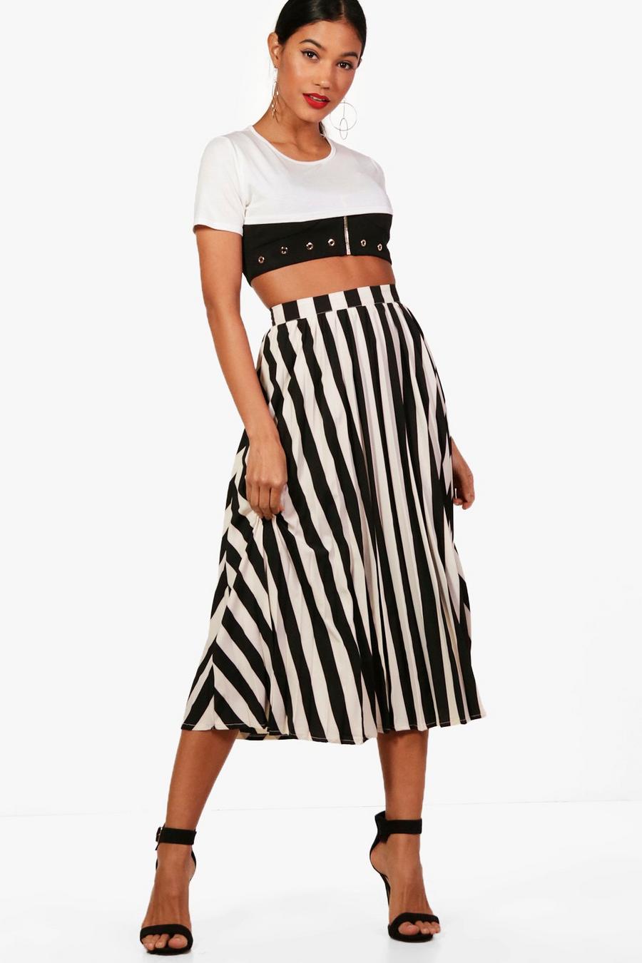 Woven Pleated Stripe Midi Skater Skirt image number 1
