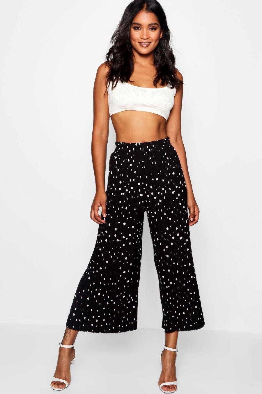 Woven Pleated Polka Dot Culottes image number 1