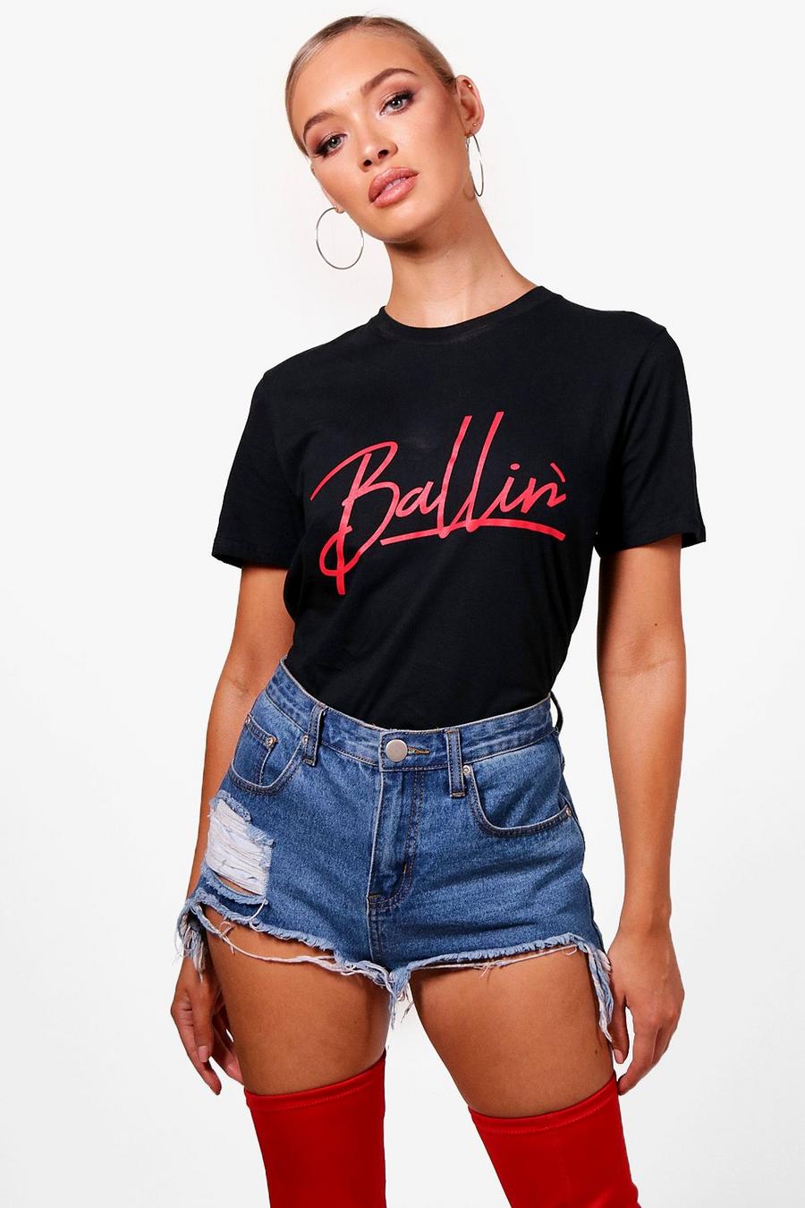 Black Ballin Slogan Oversized T-Shirt image number 1