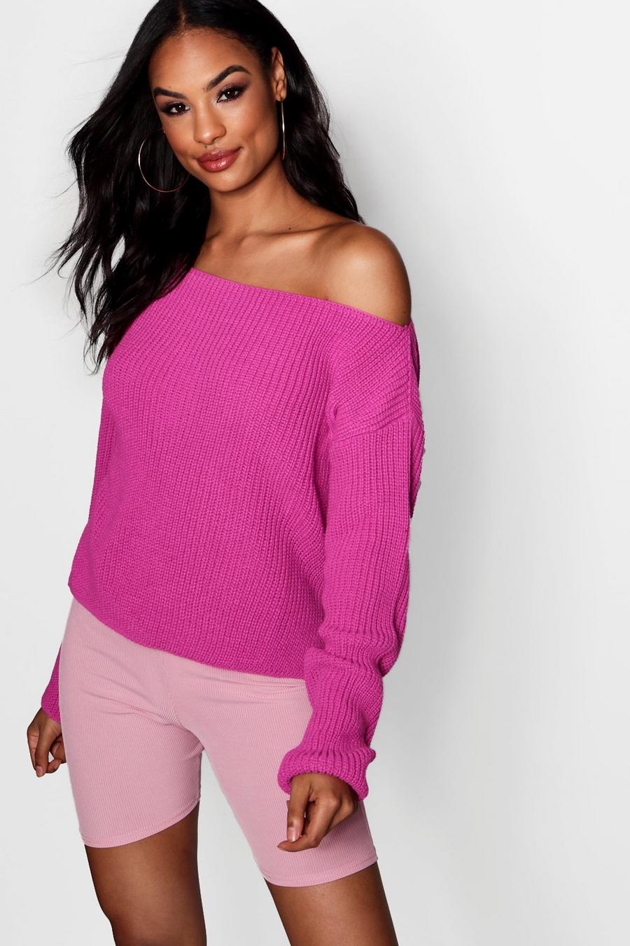 Fuchsia Off The Shoulder Slouchy Jumper image number 1