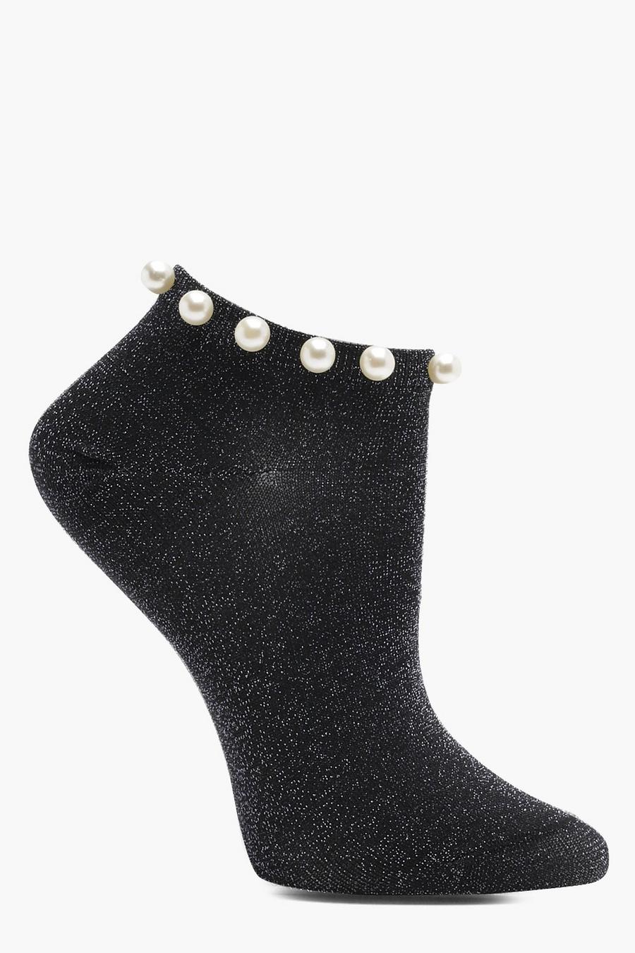 Ella Pearl Embellished Glitter Sneakers Socks image number 1