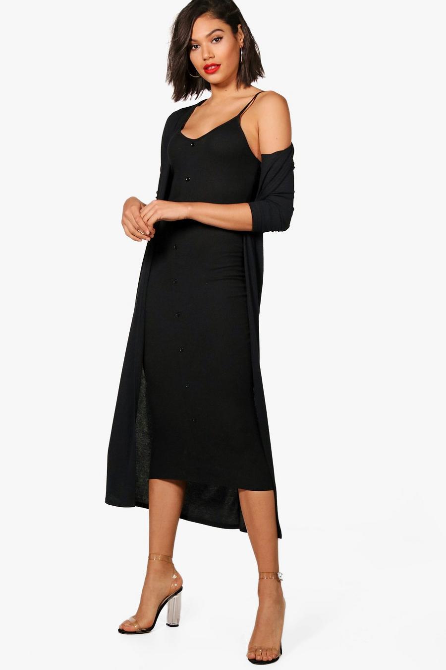 Emma Knitted Midaxi Dress And Cardigan Set, Black image number 1