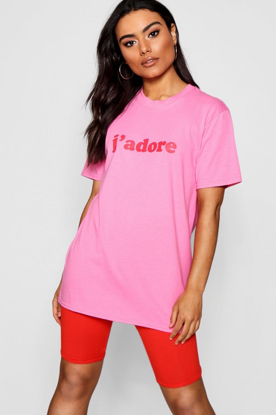 Camiseta con eslogan “J’adore”, Rosa image number 1