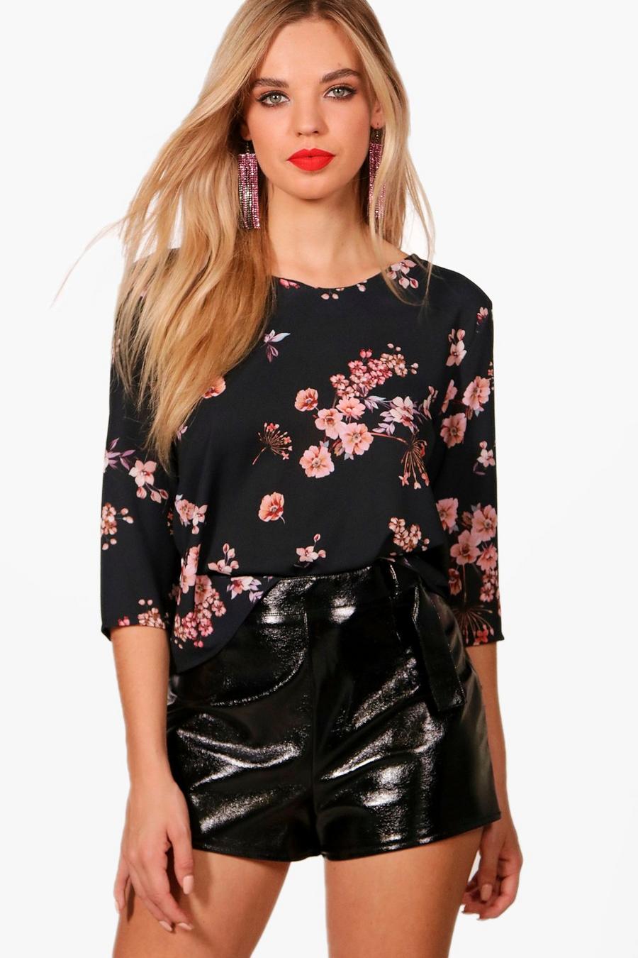 Blusa con estampado floral, Negro image number 1
