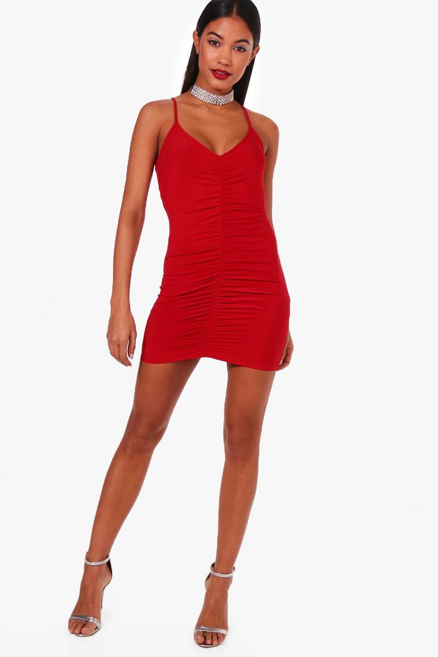 Red Ruched Detail Bodycon Dress image number 1