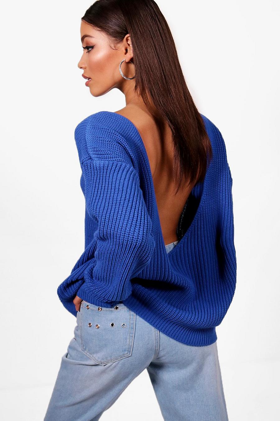 Oversized Pullover mit V-Ausschnitt, Kobaltblau image number 1