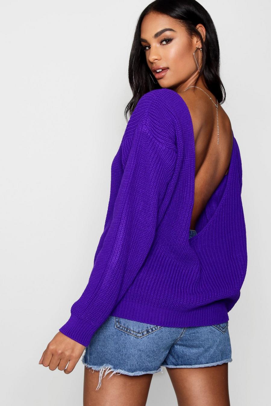 Purple Oversize stickad tröja med V-ringad rygg image number 1