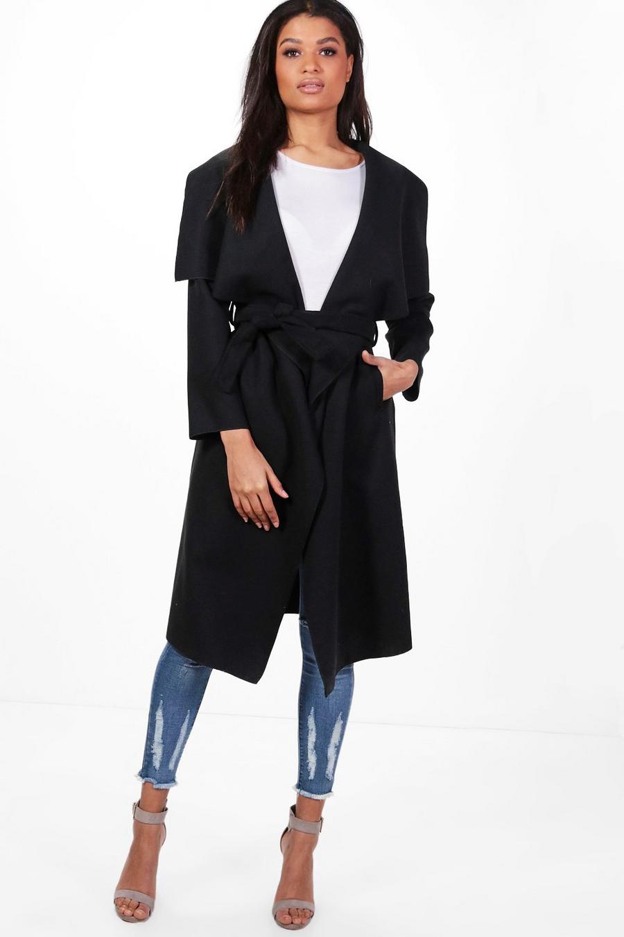 Black Belted Waterfall Coat image number 1
